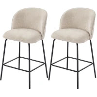 Set di 2 sgabelli da bar con schienale e poggiapiedi, gambe in acciaio, Beige