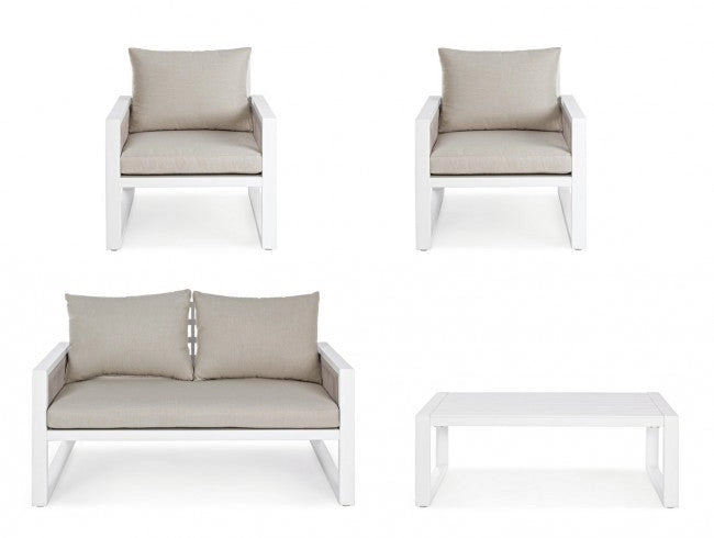 Set Salotto da Giardino Divano 2 Poltrone e Tavolino Captiva Bianco