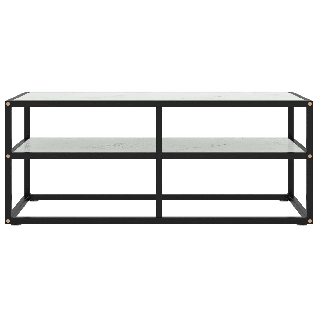 Mobile TV Nero con Vetro Bianco Marmo 100x40x40 cm 322857