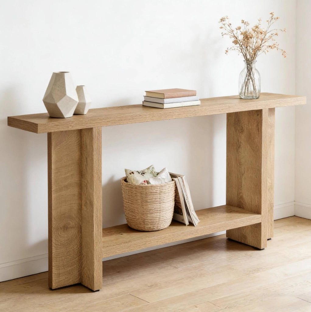 Consolle ULEVR 150x30x80 cm a 2 ripiani, tavolo da ingresso in MDF marrone
