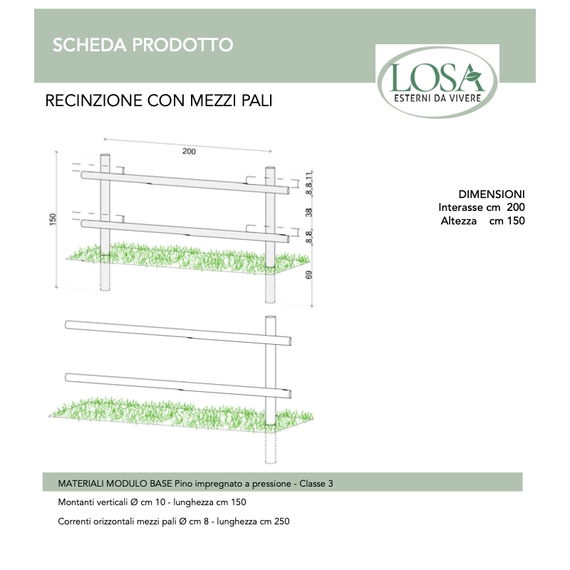 Recinzione in legno con mezzi pali 20 pezzi lunghezza 250 cm per giardino e staccionate - Esterni da Vivere
