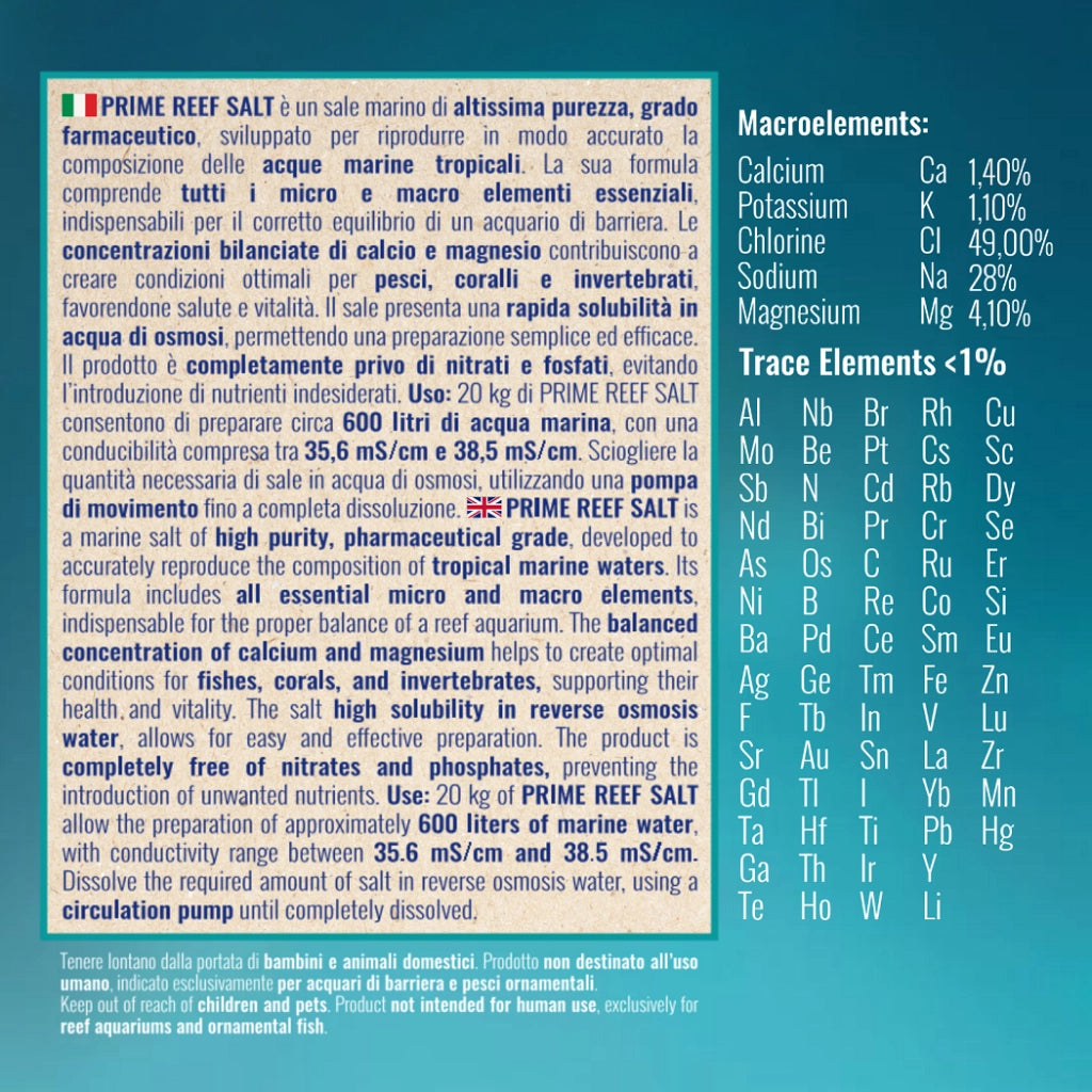 AquariumLine Prime Reef Salt cartone 20kg per 600L - sale marino di grado farmaceutico per acquari di barriera