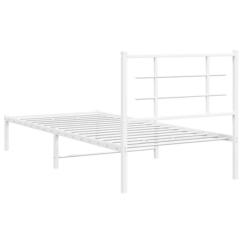 Letto singolo | Letto per adulti | Giroletto con Testiera Metallo Bianco 90x200 cm