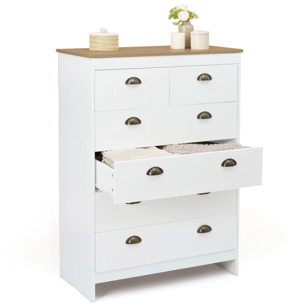 IDMarket - Cassettiera ISIS 80 cm con 6 cassetti bianchi e piano in legno