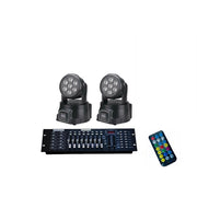 2 PROIETTORI LED RGB TESTA MOBILE ROTANTE 7 LED WASH DMX CON MIXER RGB DMX 192CH