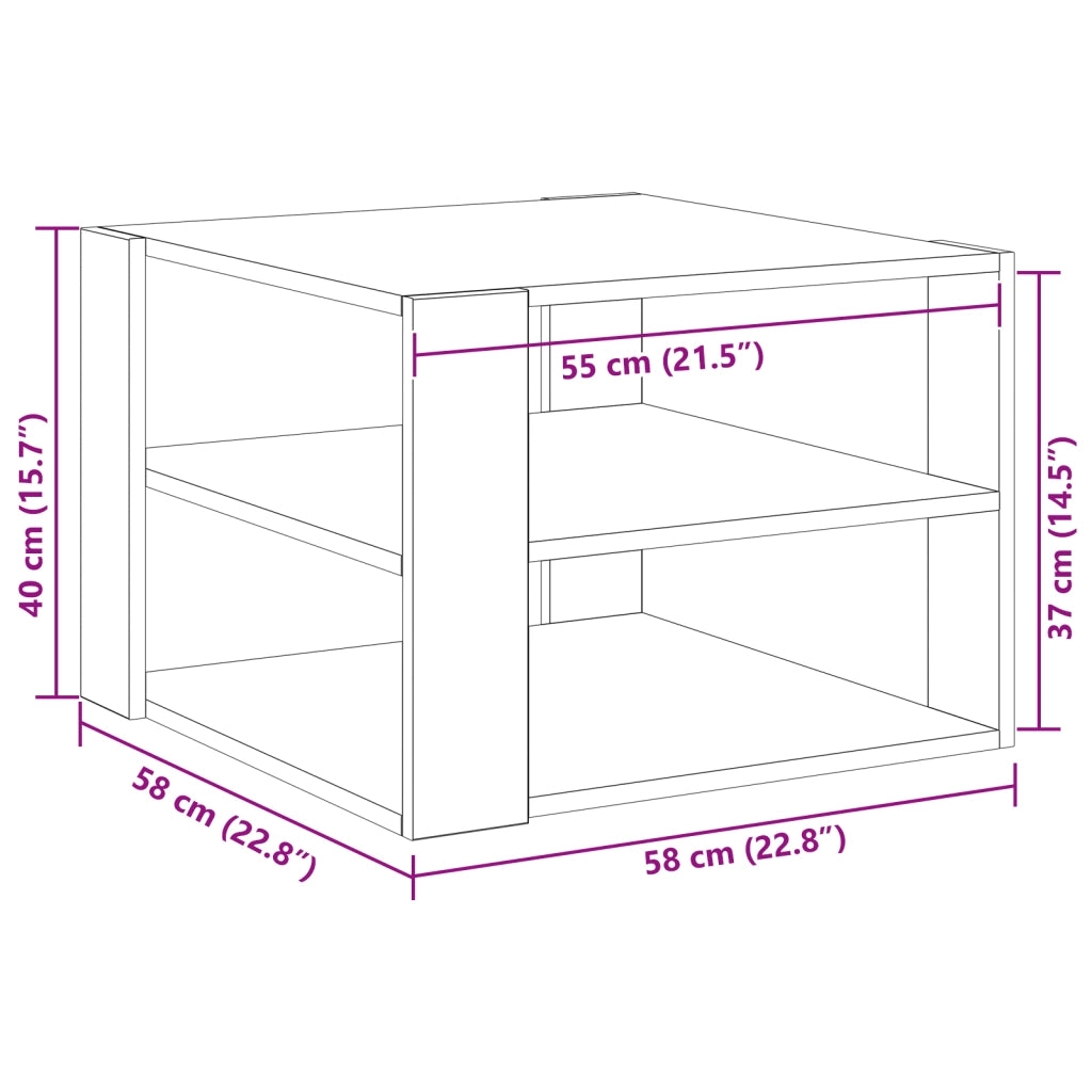 Tavolino da caffÃ¨  Nero Rovere 59,5x59,5x40 cm Legno ingegnerizzato