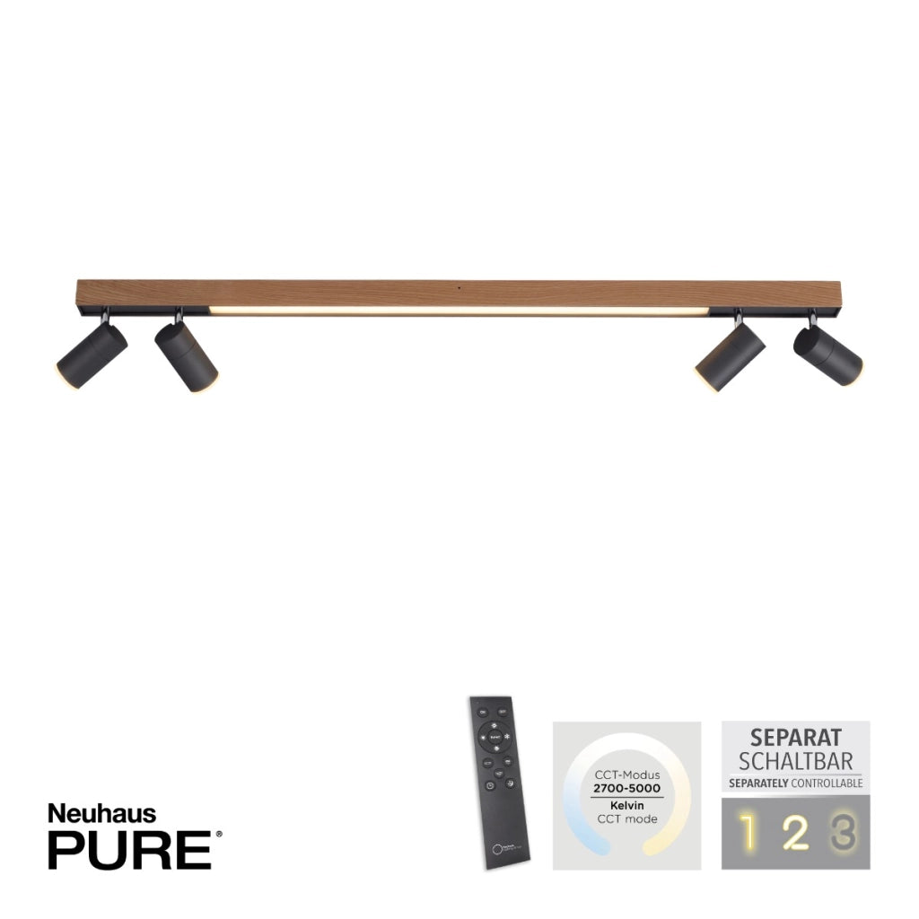 Plafoniera barra legno/nero 5 spot LED 25W Paul Neuhaus