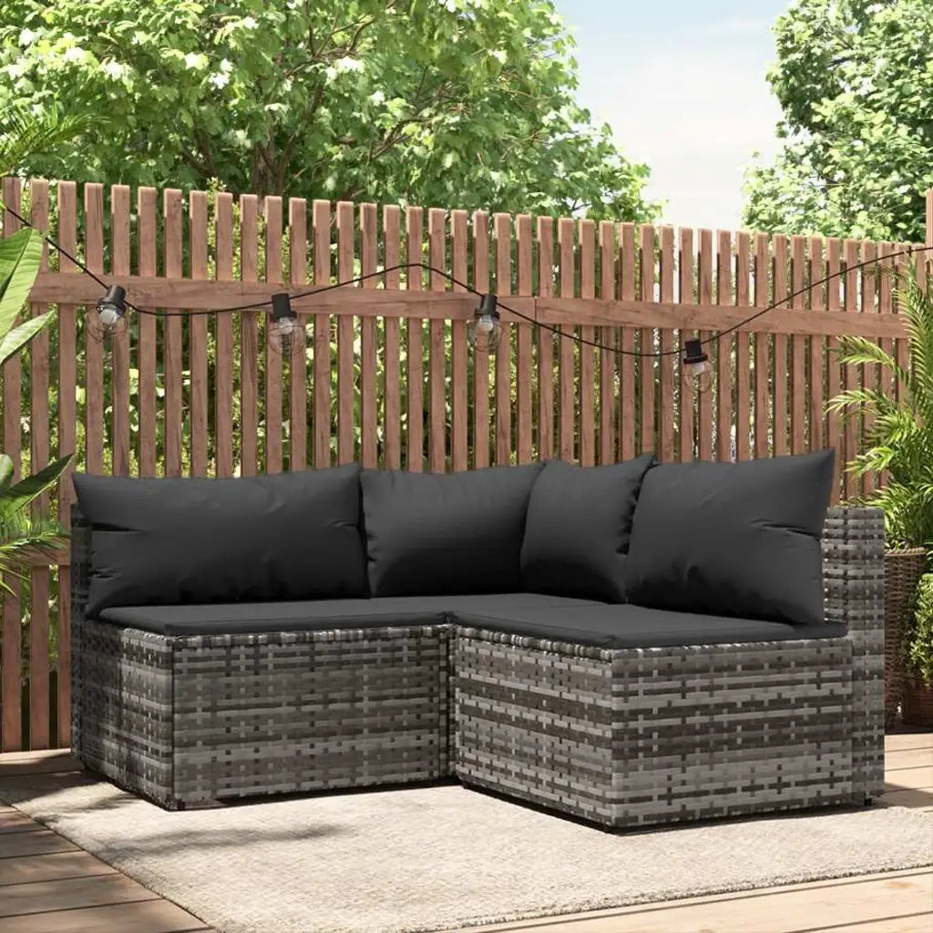 Set Divani da Giardino 3 pz | Set Salotto da Giardino con Cuscini in Polyrattan Grigio