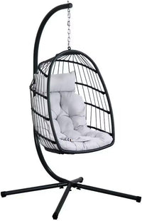 Poltrona Sospesa Amaca a Uovo 105x95x195 cm Gaia in Rattan e Corda Nero