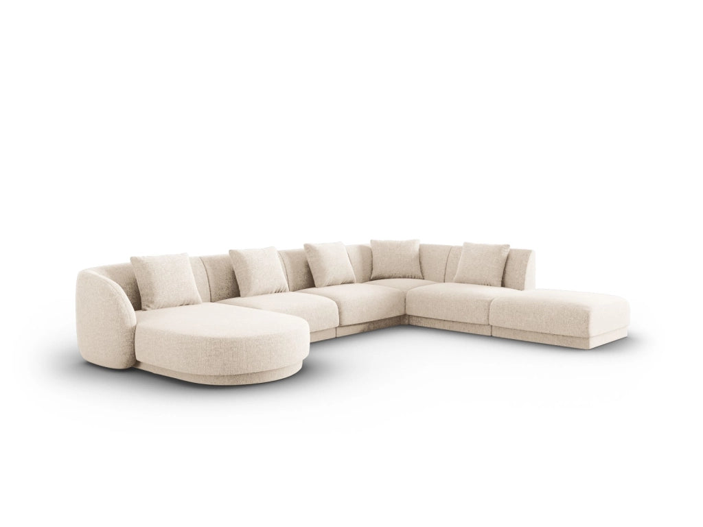 Cosmopolitan Design - Divano panoramico destro "Tulum" 6 posti in ciniglia beige chiaro 