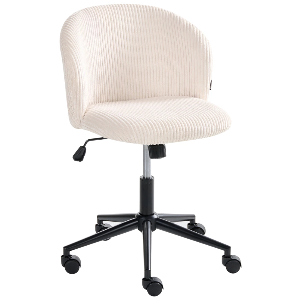 Sedia da ufficio Seduta e schienale in velluto a coste bianco sporco Sedia da scrivania girevole per computer Altezza regolabile Moderna per l'home office