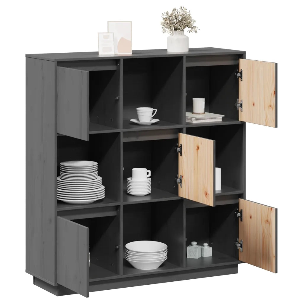 Credenza Grigia 110,5x35x117 cm in Legno Massello di Pino 814371