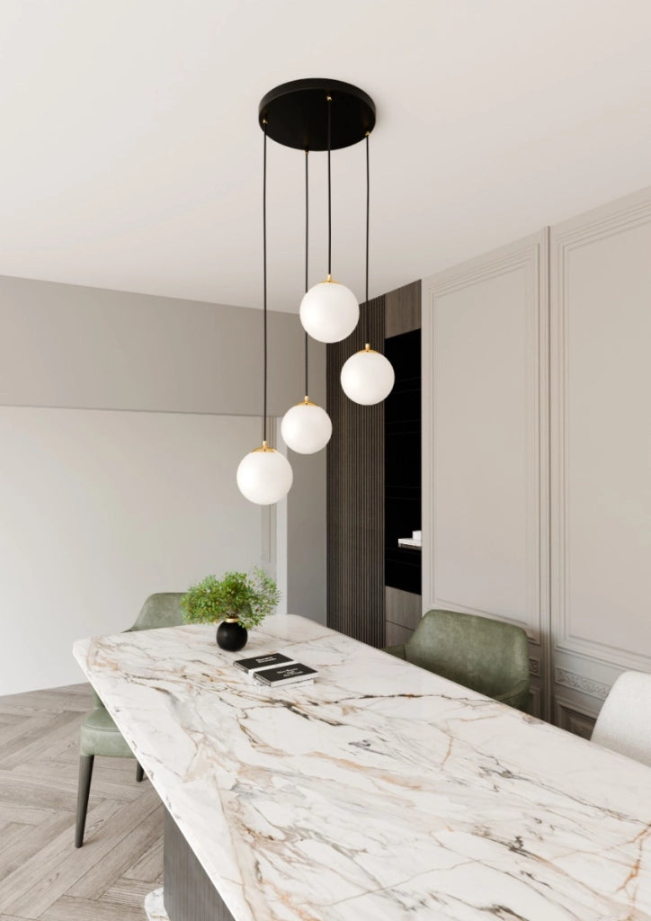 Lampadario Emibig Royal 4, 4xE14, vetro bianco nero oro