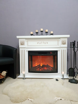 Camino Elettrico da Pavimento 93,3x111,7x27 cm Effetto Fiamma 1500W Diana & Zakinthos Bianco