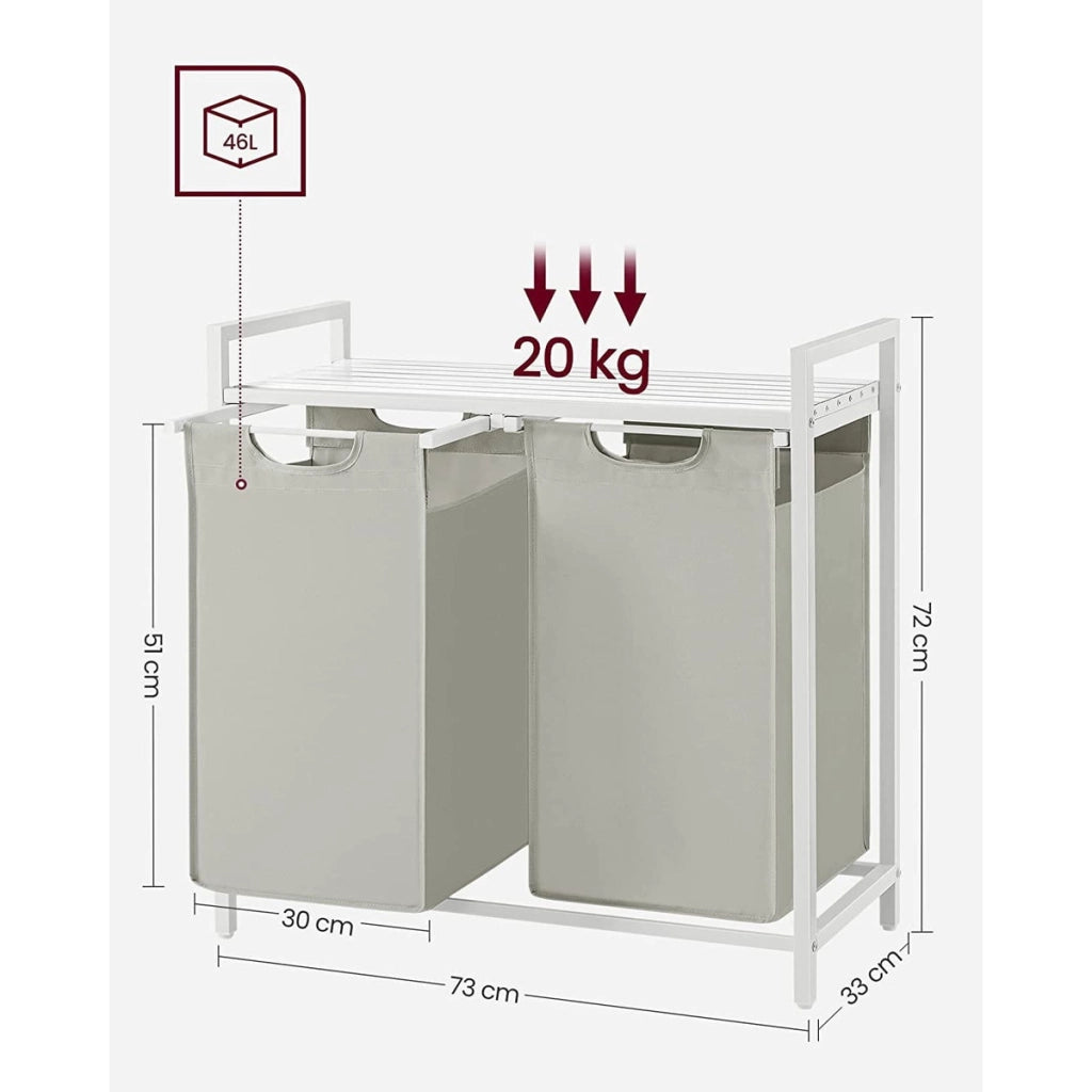 Mobile bagno con doppio cesto portabiancheria bianco