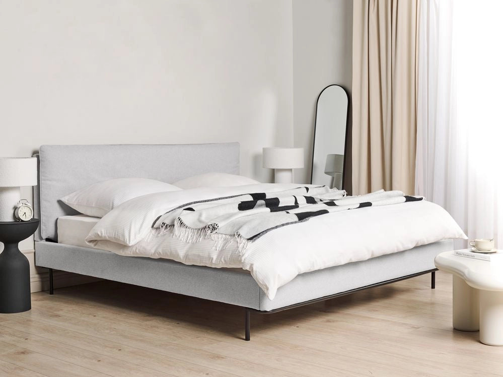 Letto a doghe Grigio Poliestere Tessuto Imbottito 180 x 200 cm EU Matrimoniale Design Moderno
