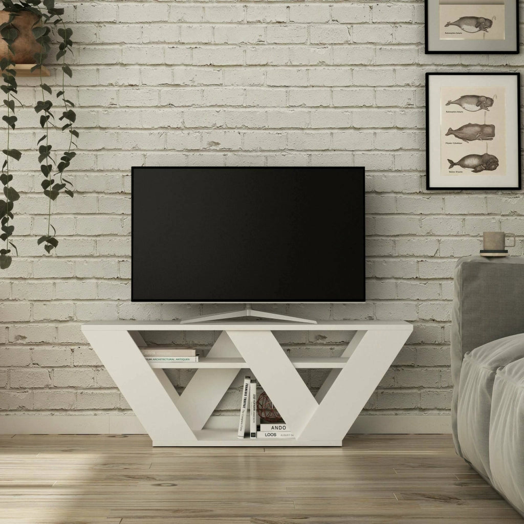 Mobile porta TV Amazzonite, Credenza da soggiorno, Armadio basso per TV, Base parete attrezzata, 110x30h40 cm, Bianco
