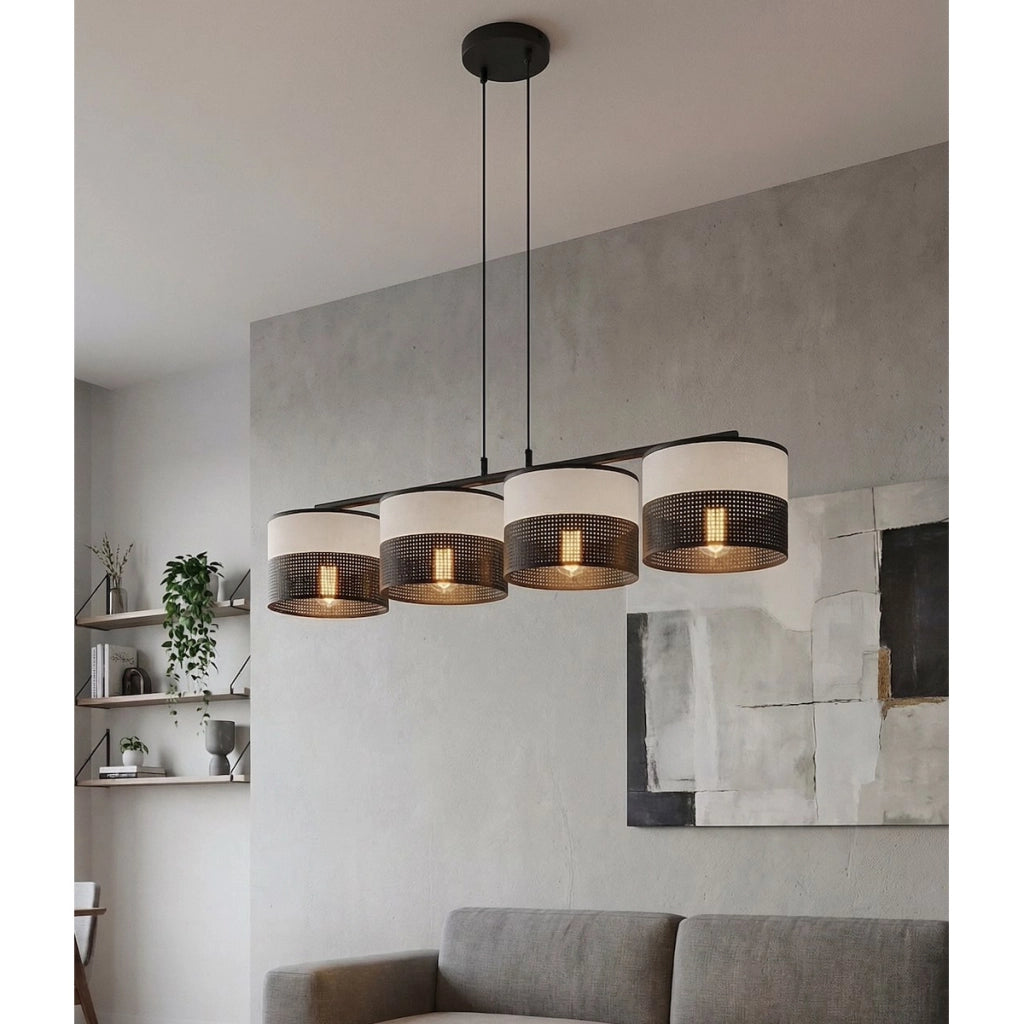 Lampada a sospensione Karbon in acciaio nero e tessuto