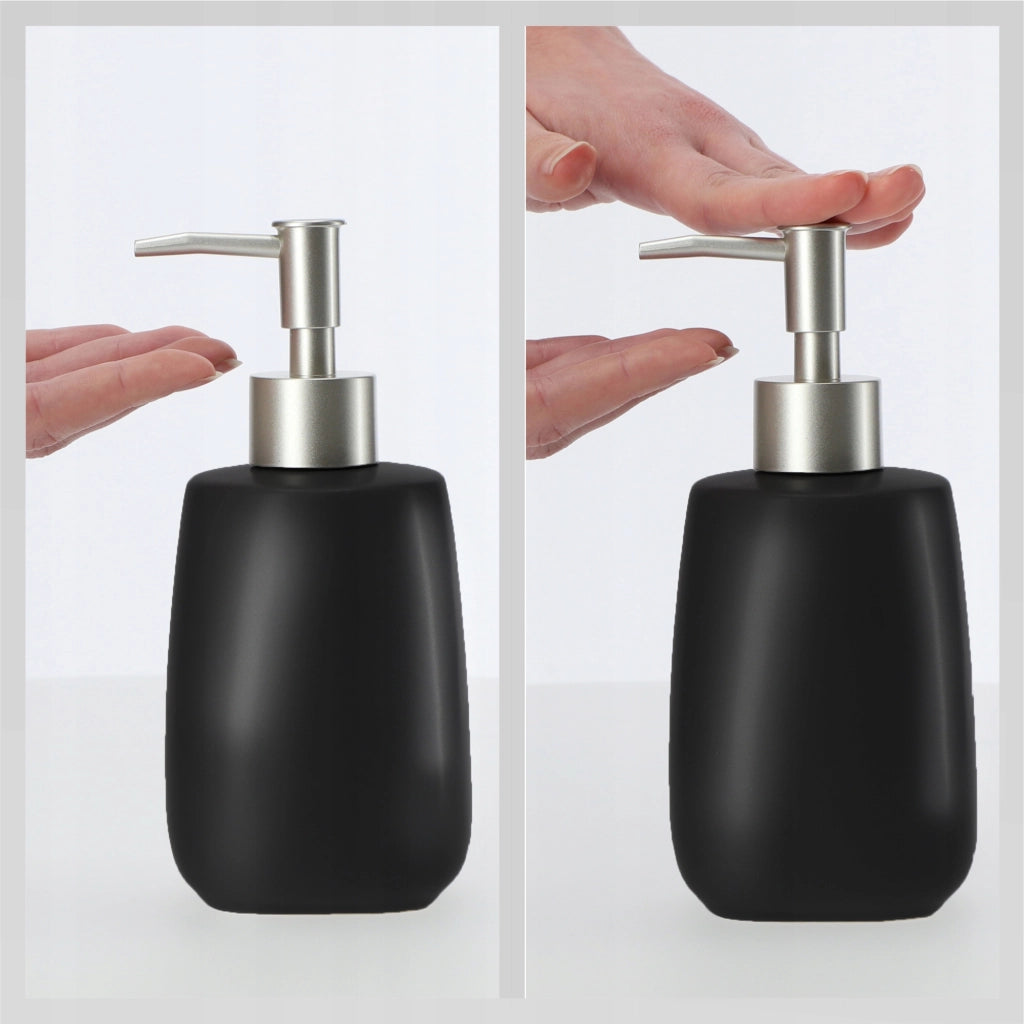 Dispenser di sapone liquido KADAX da 400 ml in ceramica nera, 2 pezzi