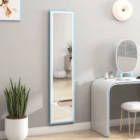Specchio da Terra a Figura Intera con Cornice in MDF Rettangolare con 2 Modalità d'Uso 37x4x157 cm Bianco e Blu