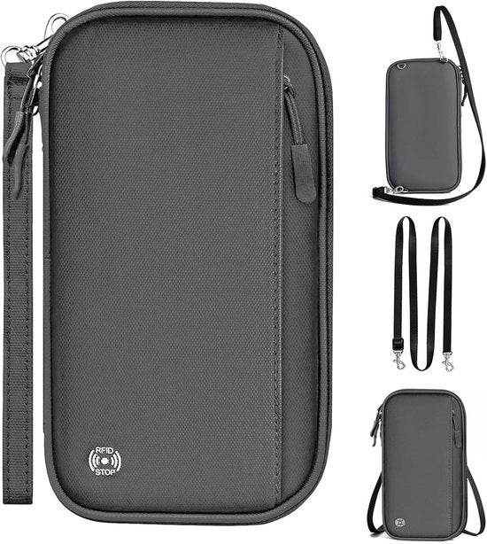 Organizzatore di passaporto familiare, documenti di viaggio con RFID, portafoglio da viaggio portatile per uomini e donne, carte di credito, biglietti aerei, biglietto di imbarco, grigio, moderno