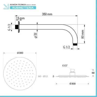Kit doccia satinato con braccio 35 soffione 30 e set doccia completo Gemini