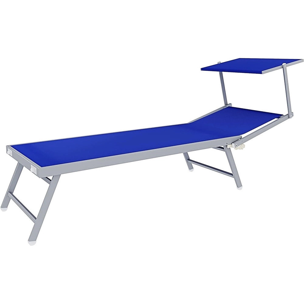 Trade Shop - Lettino Pieghevole Prendisole In Alluminio Textilene Con Parasole Orientabile 186x61x38cm -
