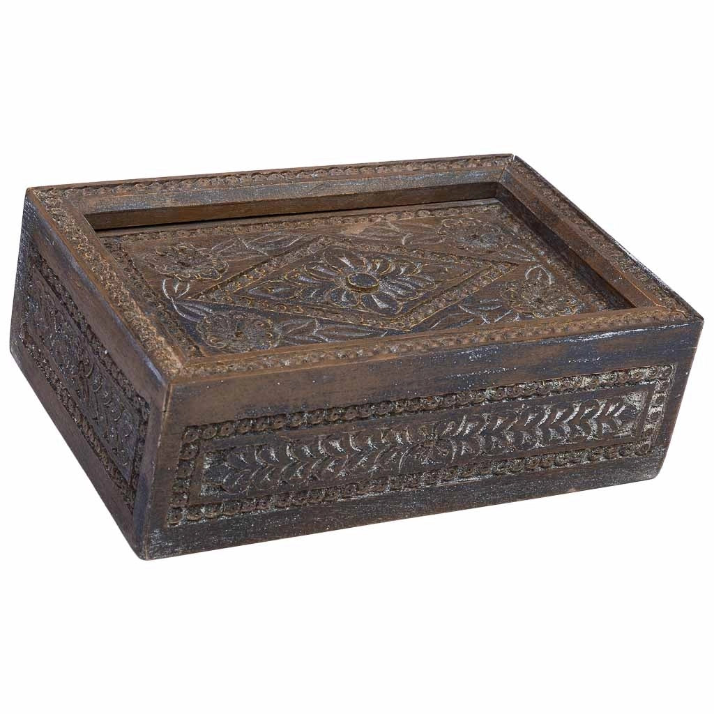Scatola in legno con finitura artigianale marrone anticato 29x20x09h cm