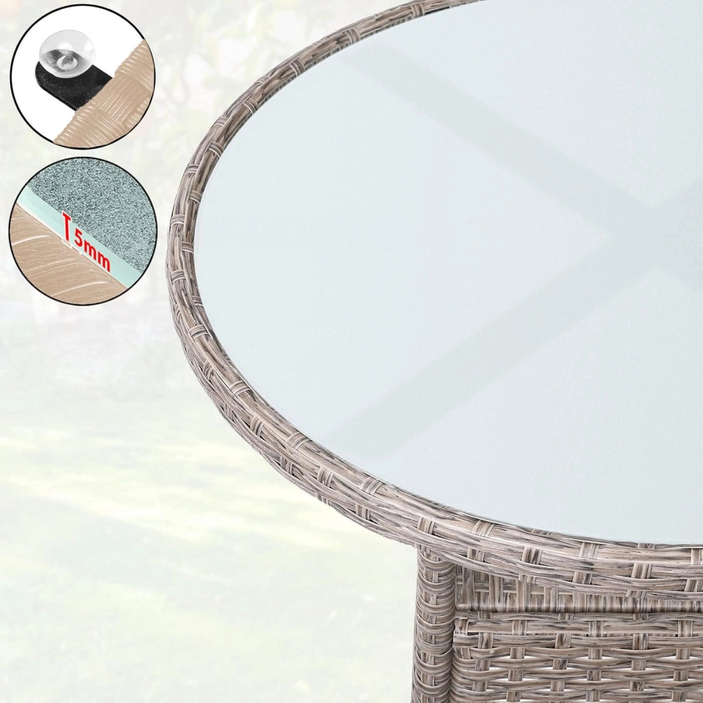 ® Tavolo Rotondo da Giardino Polyrattan Ø 60 Piano in Vetro 5mm Altezza Regolabile Tavolino Terrazza Balcone
