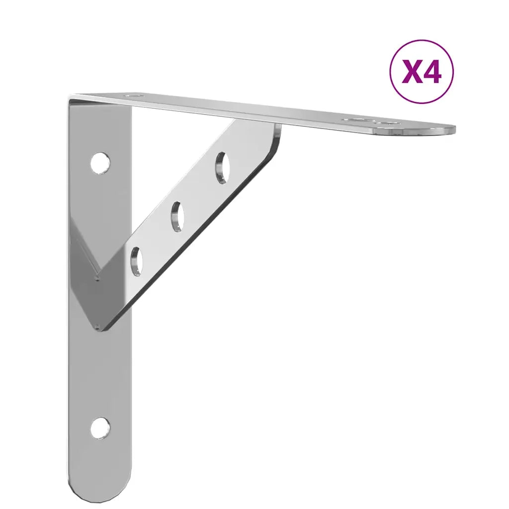 4 pz Staffe per Mensola | Ripiano | Scaffale 23,5x2,5x15,5cm in Acciaio Inox Argento