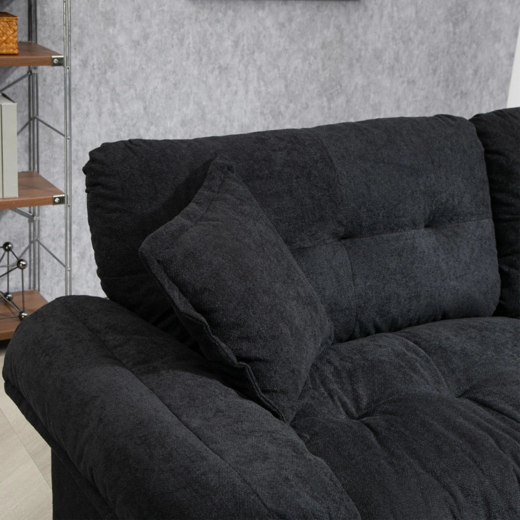 Divano a due posti, 213 cm, tessuto chenille, schiuma memory, nero