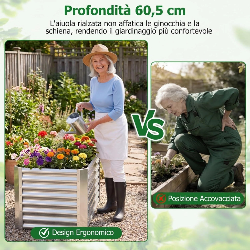 Orto Rialzato da Esterno, Letto da Giardino in Metallo Zincato per Piante, Fiori e Verdure, Fioriera senza Base Resistente, per Balcone, Terrazza e Cortile (119,5 x 61,5 x 60,5 cm)
