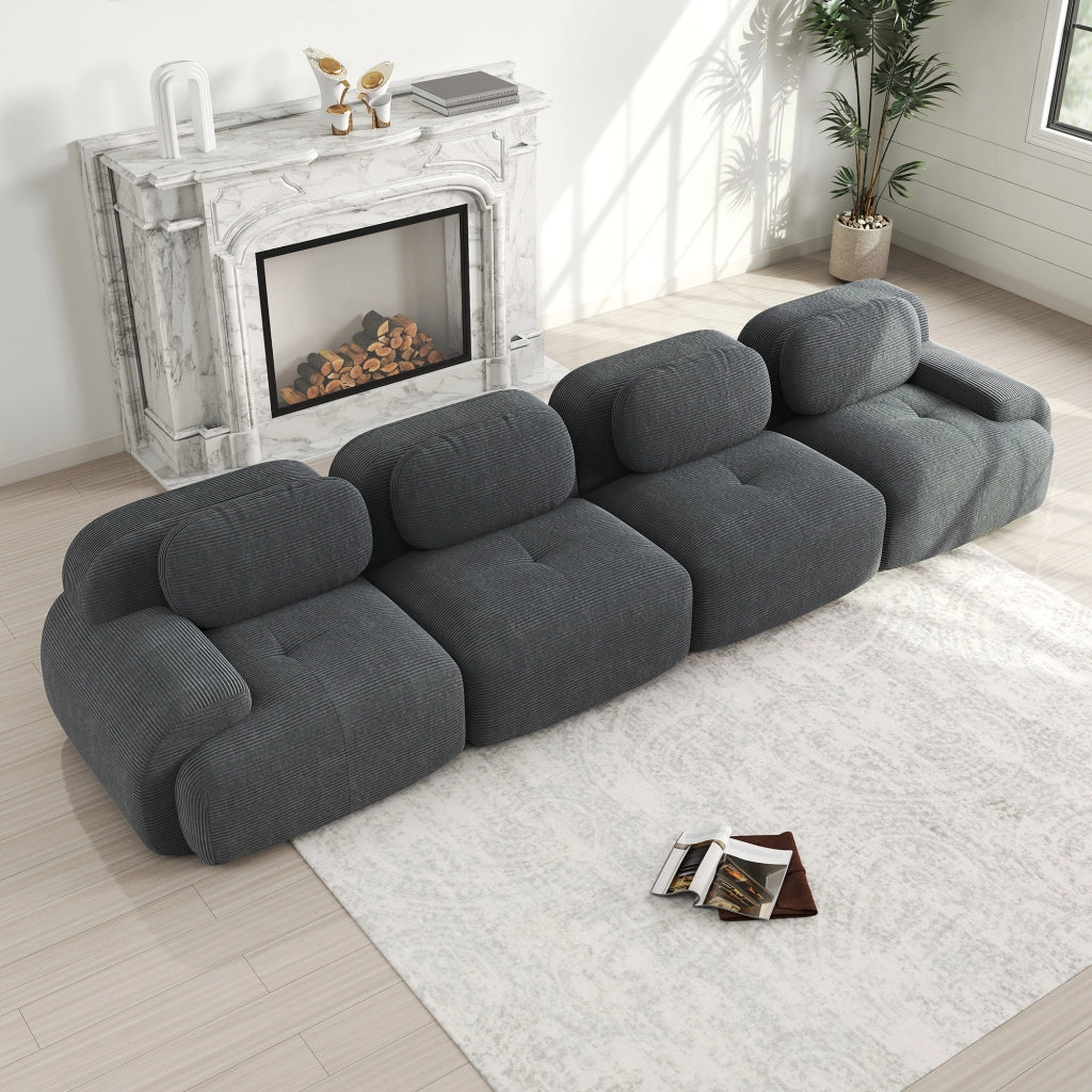 Divano angolare modulare - con schienale ergonomico e base antiscivolo - corduroy grigio