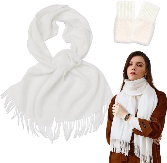 Sciarpa da sposa 200 x 70 cm - Manopole senza dita - Scialle caldo - Sciarpa per damigelle - Accessorio per abito da sera - Bottoni classici