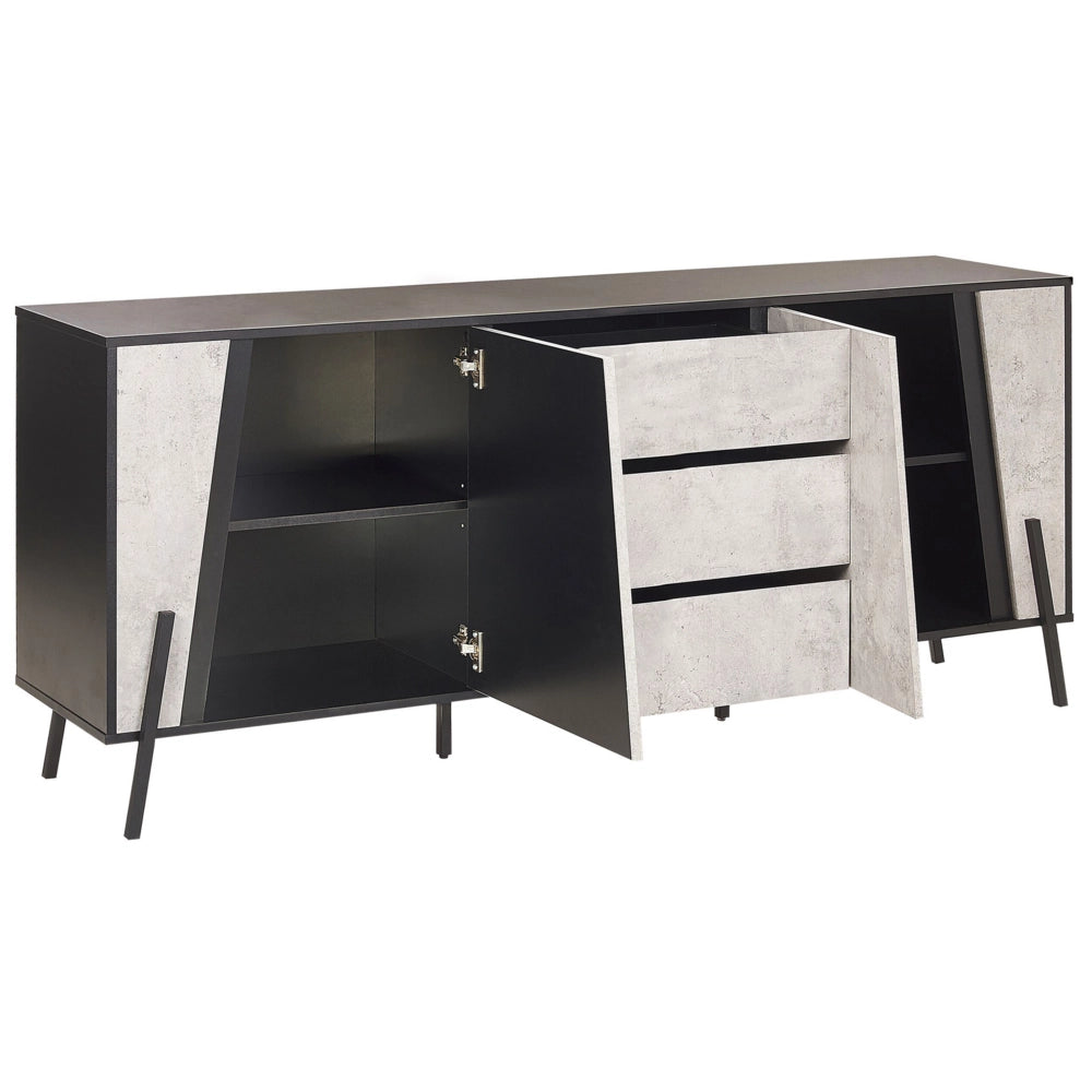 Madia credenza Effetto Cemento con Gambe in Metallo Nero 2 Armadi 3 Cassetti Design Industriale