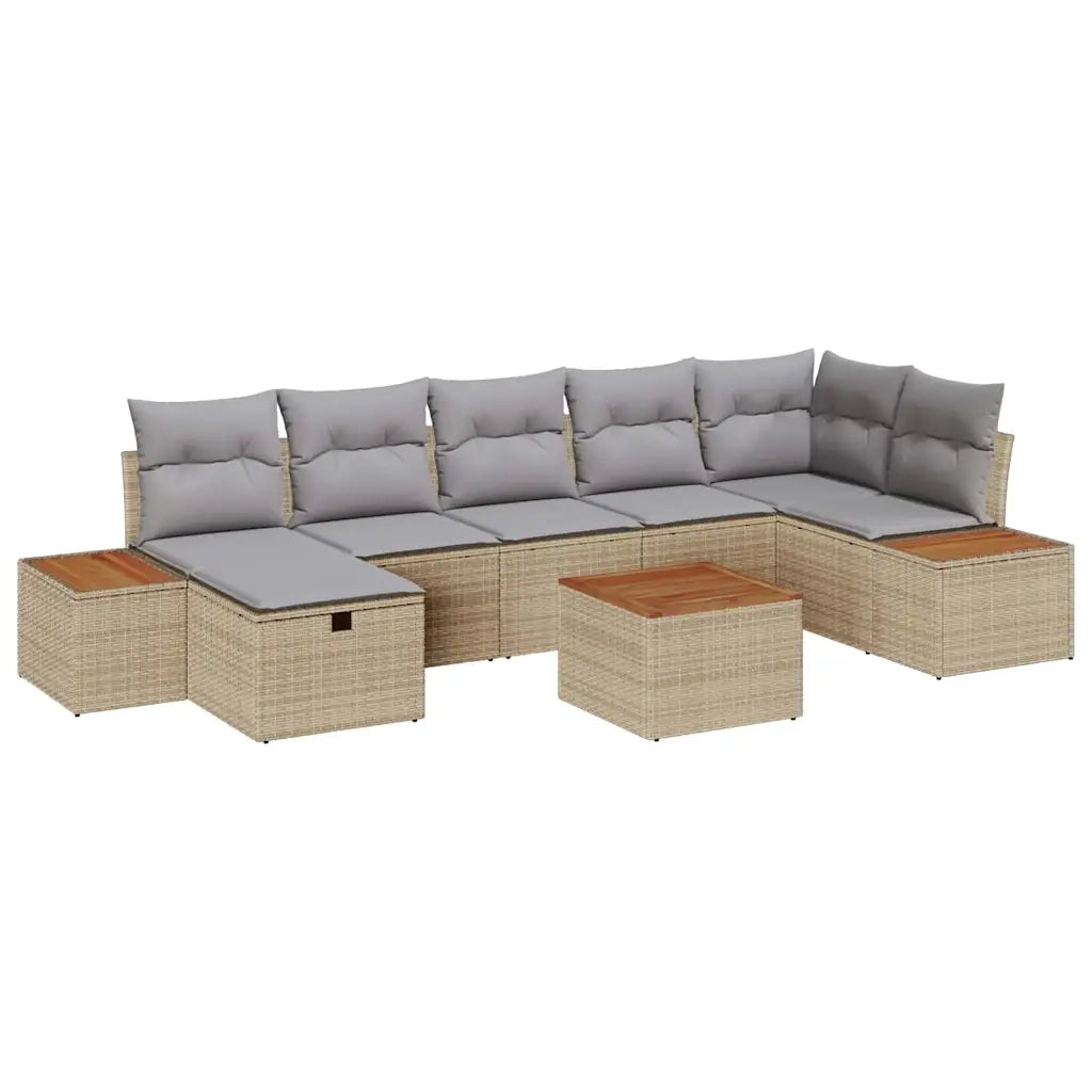 Set Divano da Giardino con cuscino 8 pcs Beige polyrattan 3359647