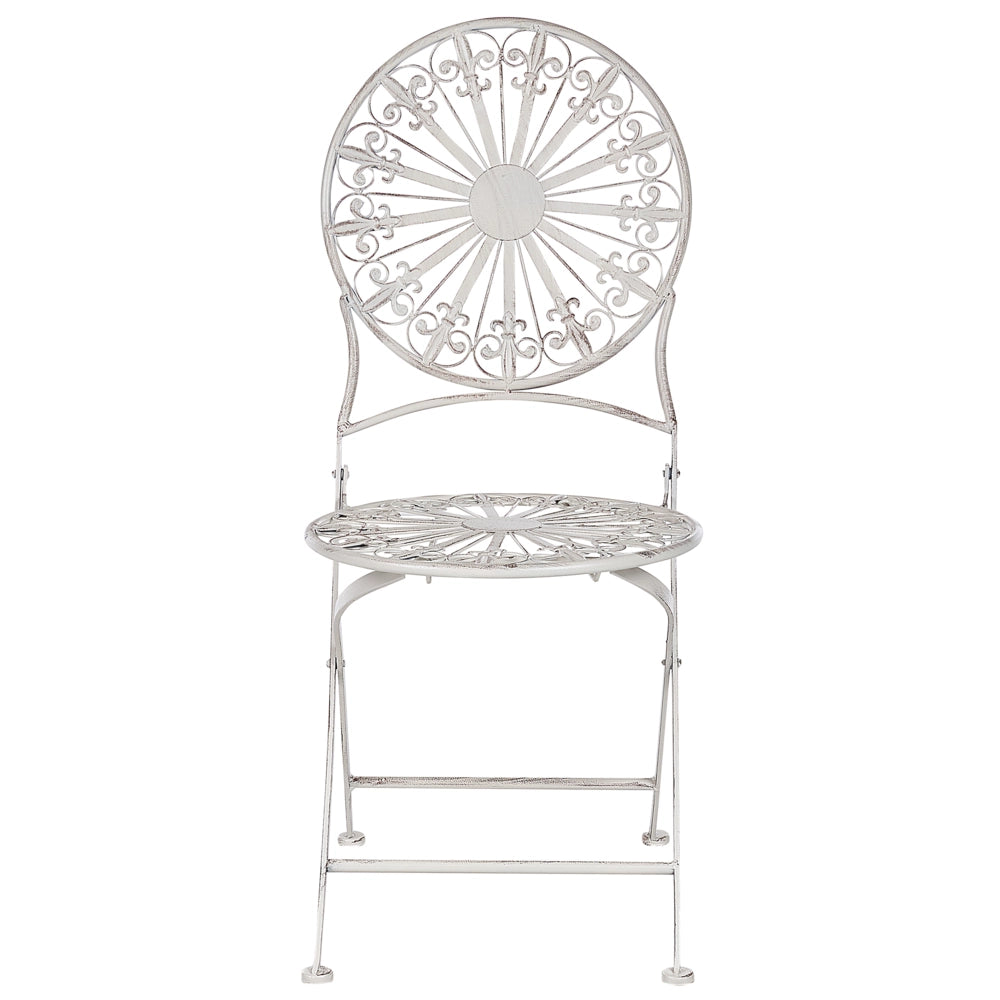 Set di 2 sedie da giardino Bistrot in ferro bianco pieghevole per esterni Effetto affilato Resistenza alla ruggine UV Stile retrò francese