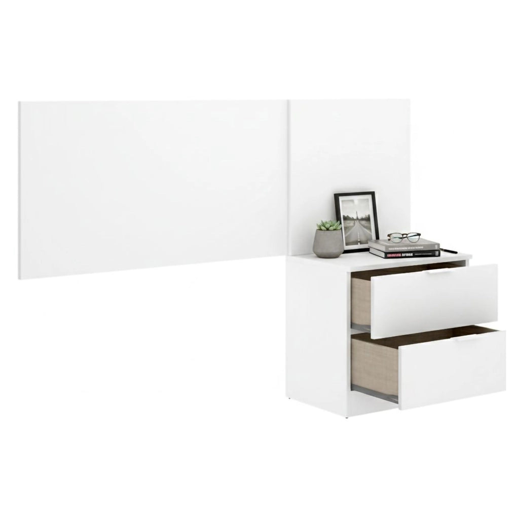 Lead, Testiera Letto Comodino Incluso, 34x141 cm Bianco
