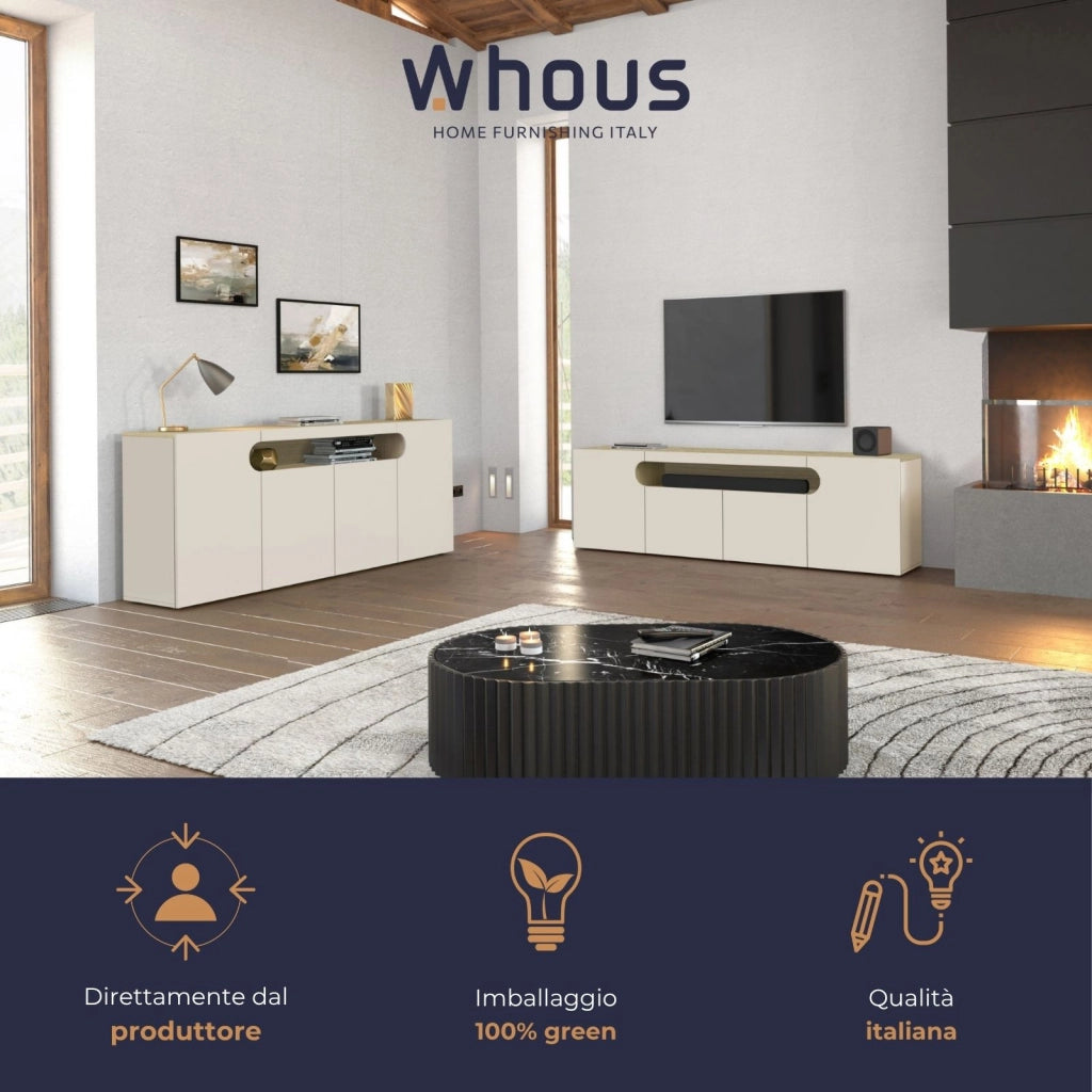 WHOUS Credenza Real con 4 ante e 1 vano aperto cashmere e rovere chiaro 200x40x80 cm