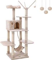 Polo per Gatti con Amaca e Posto per Arrampicarsi in Beige - XXL, 154 cm