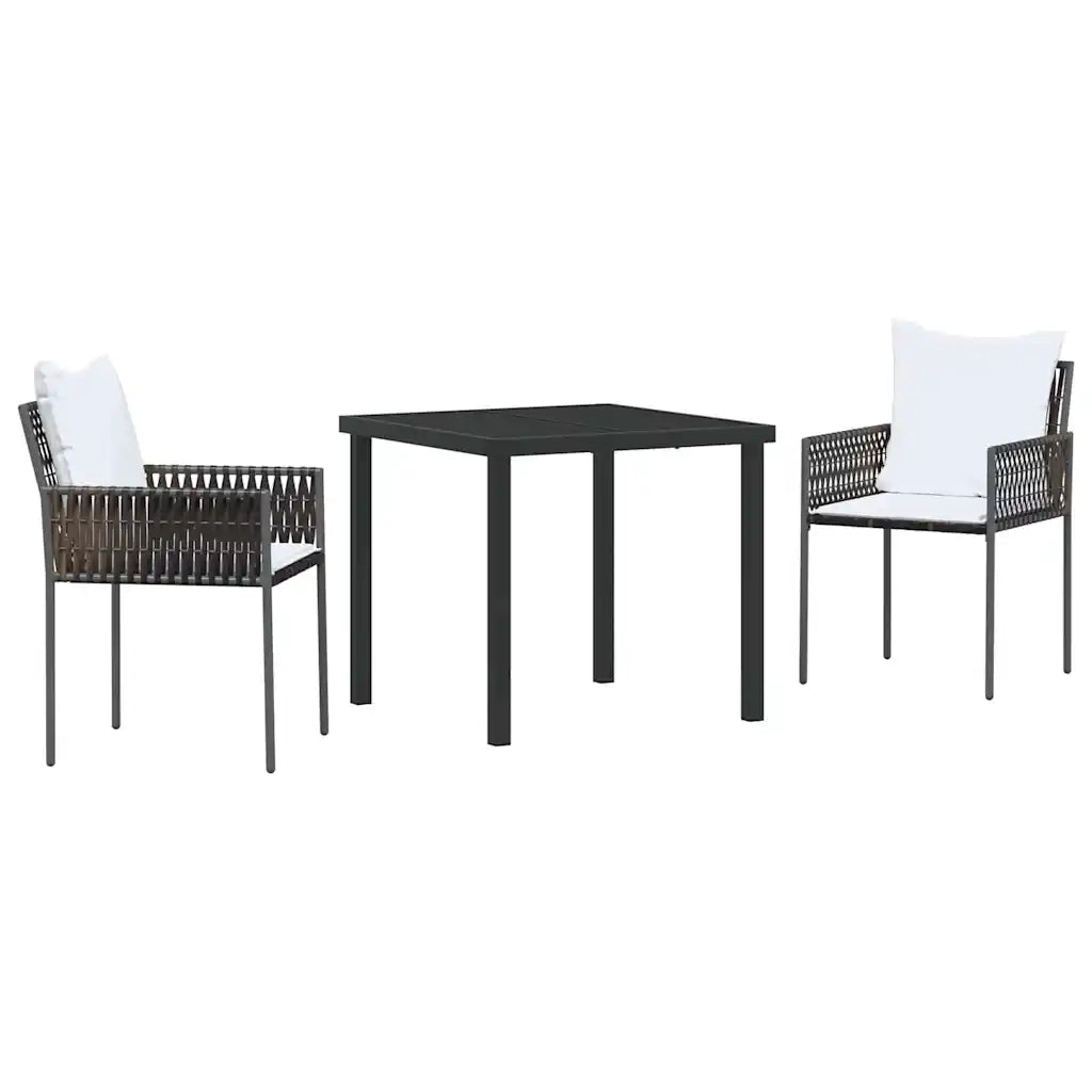 Set da Pranzo per Giardino 3 pcs Marrone e Nero Rattan in PE