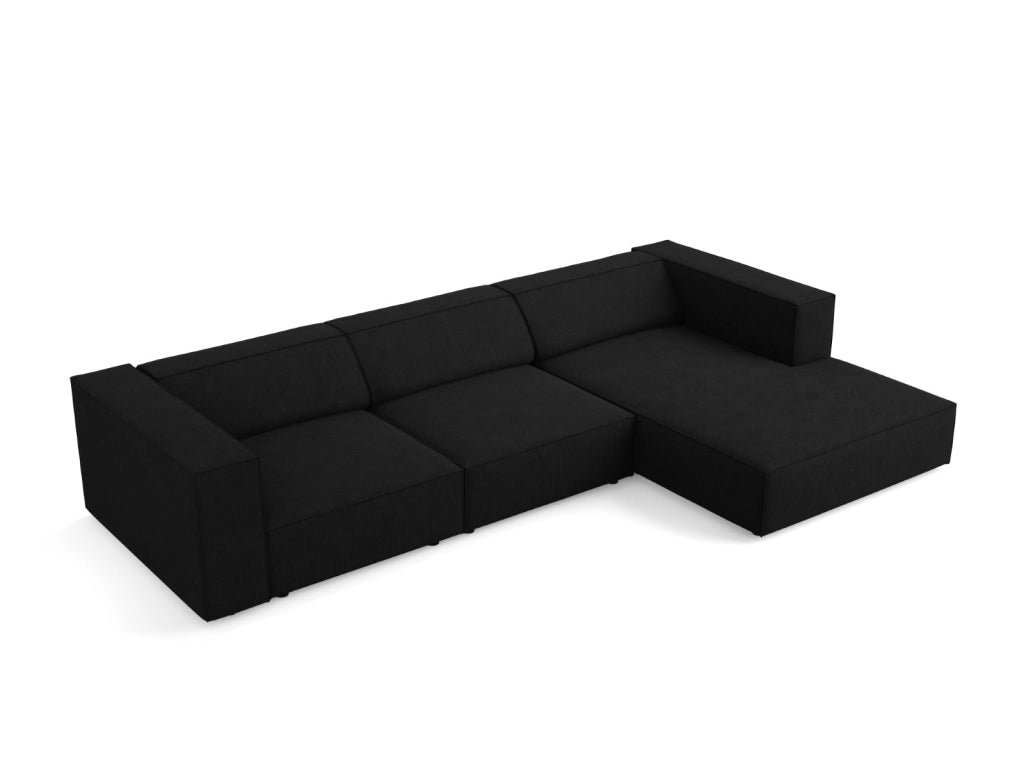 Cosmopolitan Design - Divano angolare destro "Arendal" 4 posti in ciniglia con effetto a coste nero 