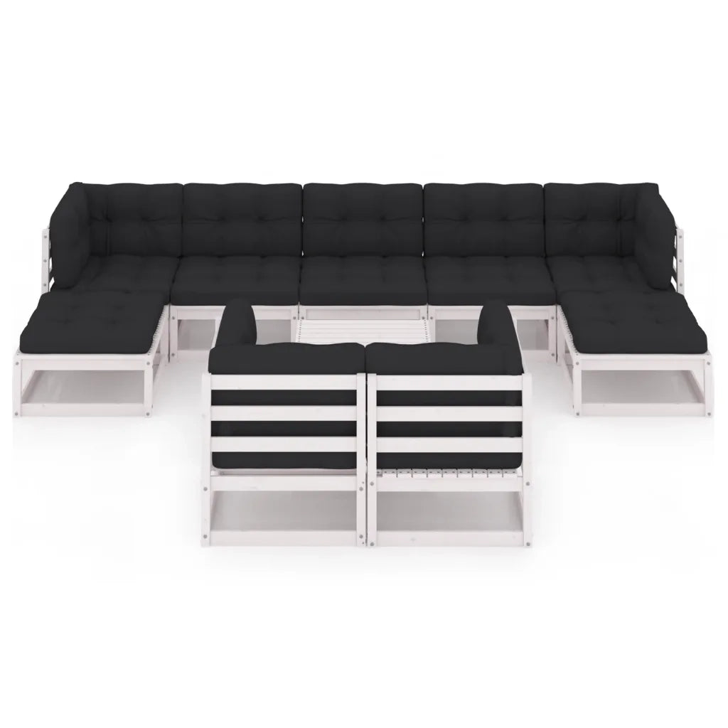 Set Divani da Giardino 10 pz Cuscini Bianchi Massello di Pino 3077160