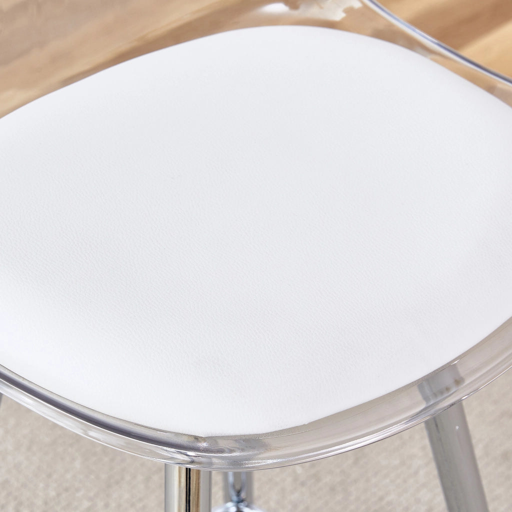 Set di 2 Sgabelli da Bar con Schienale Trasparente e Poggiapiedi; per Bancone; Metallo e Plastica; Argento Trasparente