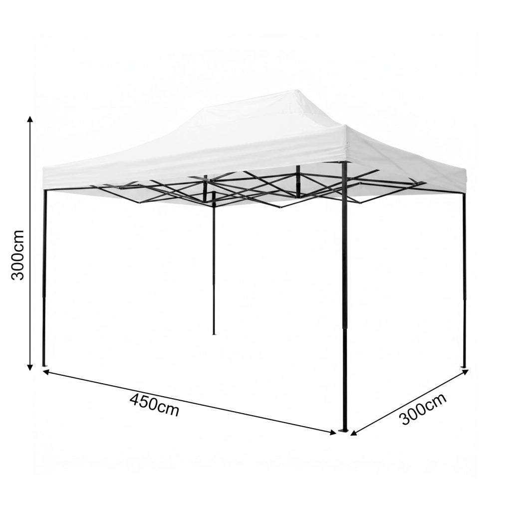 Gazebo Professionale Con Struttura A Fisarmonica Richiudibile Automatico In Acciaio E Telo Oxford 1200D PVC Impermeabile E Anti UV Dotato Di Sacche Zavorra E Borsa Trasporto Per Sagre Feste Eventi 3x4.5 M Bianco