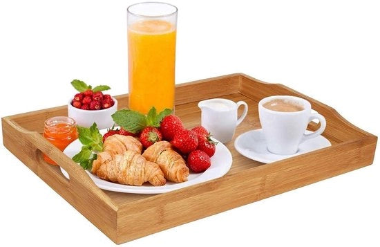 Panno di servizio in bambù con maniglie - per cena, tè, bar, colazione - 1 pezzo - 37 x 26 x 3 cm