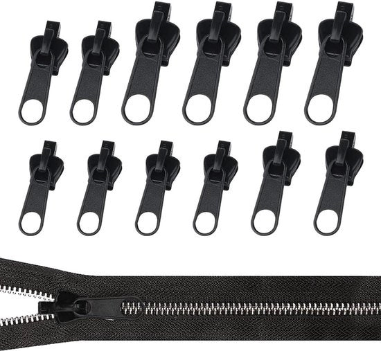 Ritssluiting-trekker universale riparazione - 12 pezzi - nero - adatto per la riparazione di raccordi - inclusa Zippy Fix