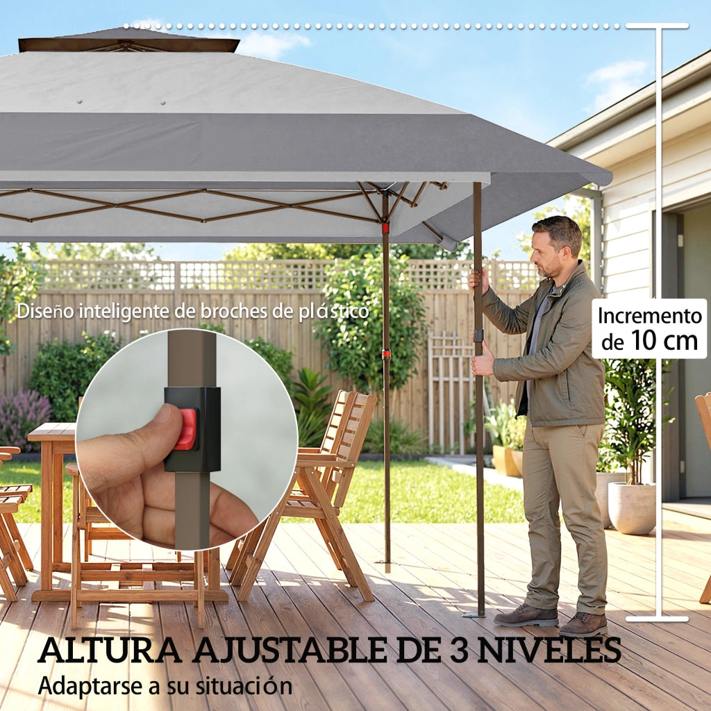 Tenda da Giardino Pieghevole 4x4 m con Doppio Tetto e Laterali in Reticolo ¨C zephmum ¨C Grigio