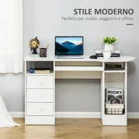 Scrivania da PC per Ufficio con Scaffali, Cassetti e Ripiano Testiera in Legno, 125x60x74cm