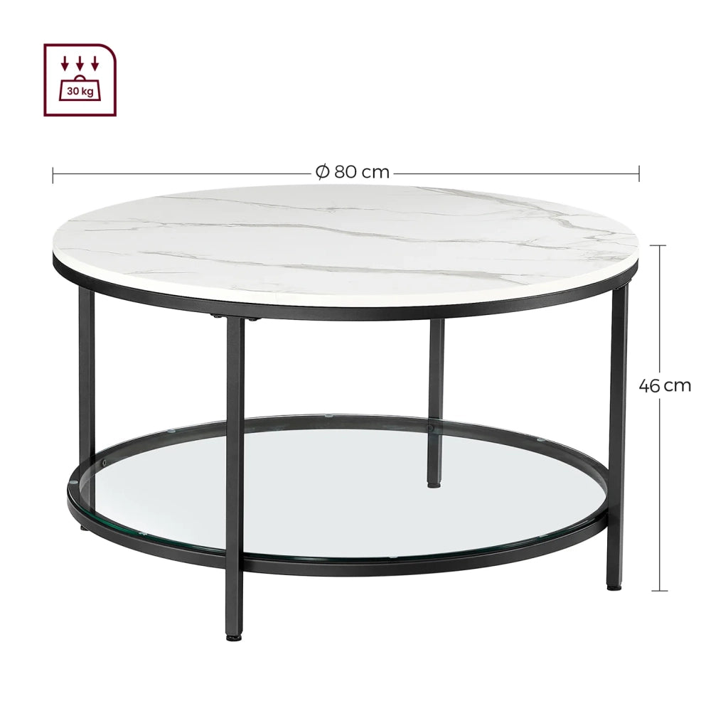 Tavolino da salotto diametro 80 cm tavolino da divano/aperitivo effetto marmo con piano in vetro temperato facile da montare per soggiorno in stile moderno 12_0007498